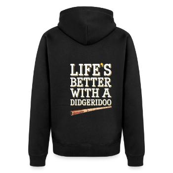 Didgeridoo Player Embracing Aboriginal Instrument - Unisex Premium Bio Zip Hoodie - Schwarz - Hinten - Nico (187cm)