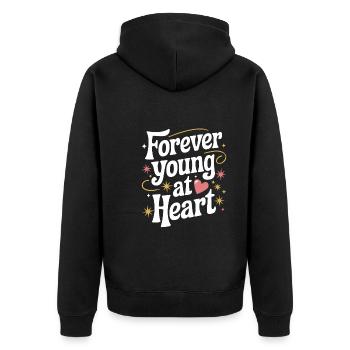 Forever Young At Heart Embrace Life's Vibrant - Unisex Premium Bio Zip Hoodie - Schwarz - Hinten - Nico (187cm)