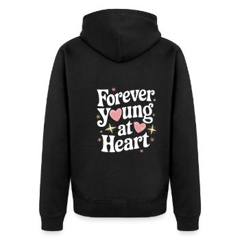 Forever Young At Heart Embrace Life's Vibrant - Unisex Premium Bio Zip Hoodie - Schwarz - Hinten - Nico (187cm)
