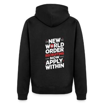 Conspiration mondiale du Nouvel Ordre Mondial - Veste à capuche bio Premium Unisexe - noir - Dos - Nico (187cm)