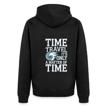 Zeitreise-sci-fi-enthusiast Und Zeitmaschine - Unisex Premium Bio Zip Hoodie - Schwarz - Hinten - Nico (187cm)