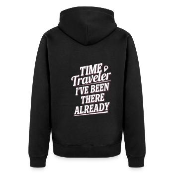 Zeitreise-sci-fi-enthusiast Und Zeitmaschine - Unisex Premium Bio Zip Hoodie - Schwarz - Hinten - Nico (187cm)