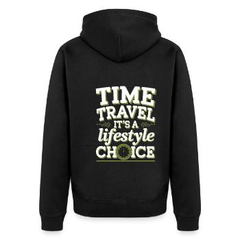 Time travel sci-fi enthusiast and time machine - Unisex Premium Organic Zip Hoodie - black - Back - Nico (187cm)