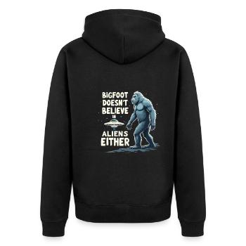 Bigfoot Believer Sasquatch Cryptid Forest Creature - Unisex Premium Organic Zip Hoodie - black - Back - Nico (187cm)