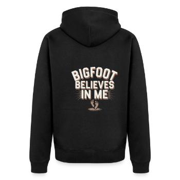 Bigfoot Believer Sasquatch Cryptid Forest Creature - Unisex Premium Organic Zip Hoodie - black - Back - Nico (187cm)