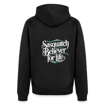 Bigfoot Believer Sasquatch Cryptid Forest Creature - Unisex Premium Organic Zip Hoodie - black - Back - Nico (187cm)