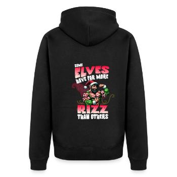 Weihnachtselfen Mit Mehr Rizz Kultur - Unisex Premium Bio Zip Hoodie - Schwarz - Hinten - Nico (187cm)