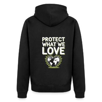 Climate optimism, Earth Day, Sustainability - Unisex Premium Organic Zip Hoodie - black - Back - Nico (187cm)