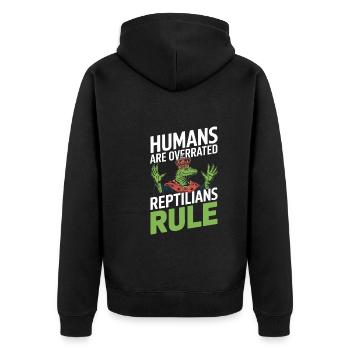 Lizard People Reptile Conspiracy And Secret - Unisex Premium Organic Zip Hoodie - black - Back - Nico (187cm)
