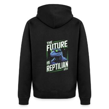 Lizard People Reptile Conspiracy And Secret - Unisex Premium Bio Zip Hoodie - Schwarz - Hinten - Nico (187cm)