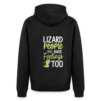 Lizard People Reptile Conspiracy And Secret - Unisex Premium Bio Zip Hoodie - Schwarz - Hinten - Nico (187cm)