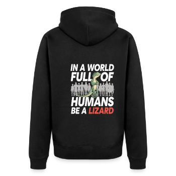 Lizard People Reptile Conspiracy And Secret - Unisex Premium Organic Zip Hoodie - black - Back - Nico (187cm)