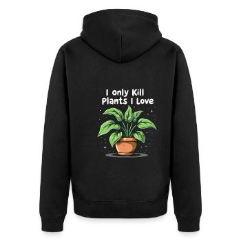 Plant Parent Black Thumb Funny Plant Care Struggle - Unisex Premium Bio Zip Hoodie - Schwarz - Hinten - Nico (187cm)