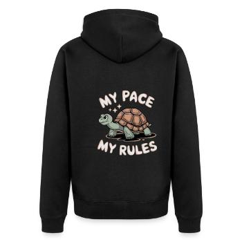 Turtle care for owners of - Unisex Premium Organic Zip Hoodie - black - Back - Nico (187cm)