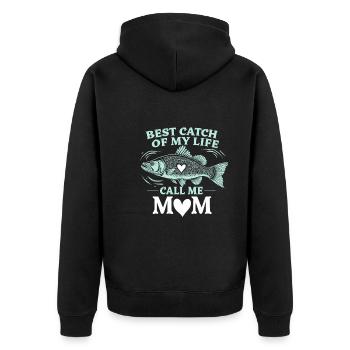 Angler-mama, Stolze Anglerin Und Outdoor-fischer - Unisex Premium Bio Zip Hoodie - Schwarz - Hinten - Nico (187cm)