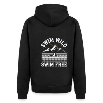 Wild Swimming Outdoor Adventure and Open - Unisex Premium Organic Zip Hoodie - black - Back - Nico (187cm)