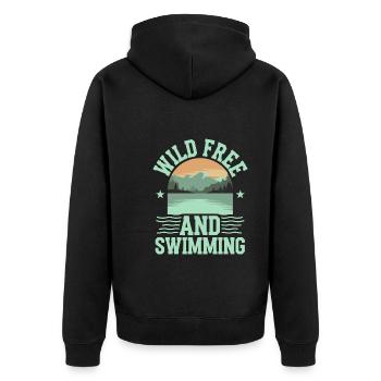 Wildes Schwimmen Im Freien Abenteuer Und Offenes - Unisex Premium Bio Zip Hoodie - Schwarz - Hinten - Nico (187cm)