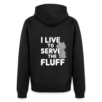 Katzenliebhaber, Dunkler Humor, Frecher, - Unisex Premium Bio Zip Hoodie - Schwarz - Hinten - Nico (187cm)