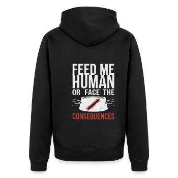 Katzenliebhaber, Dunkler Humor, Frecher, - Unisex Premium Bio Zip Hoodie - Schwarz - Hinten - Nico (187cm)