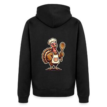 Dankbarer Truthahn im Chef-Schürzen-Design - Unisex Premium Bio Zip Hoodie - Schwarz - Hinten - Nico (187cm)