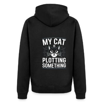 Katzenliebhaber, Dunkler Humor, Frecher, - Unisex Premium Bio Zip Hoodie - Schwarz - Hinten - Nico (187cm)