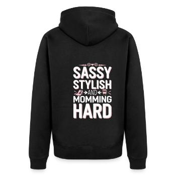 „cool Mom“, Lustige, Zuordenbare Elternschaft Und - Unisex Premium Bio Zip Hoodie - Schwarz - Hinten - Nico (187cm)