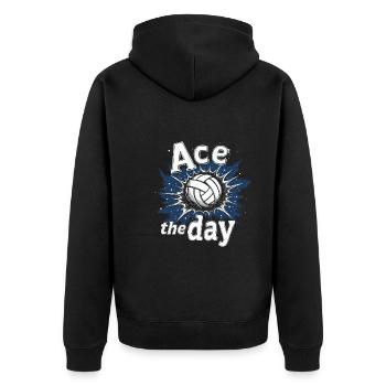 Volleyballspieler Und Fan Spike Servieren - Unisex Premium Bio Zip Hoodie - Schwarz - Hinten - Nico (187cm)