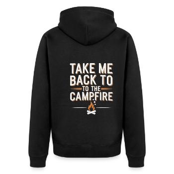Nostalgische Camping-erinnerungen, Retro-vibes, - Unisex Premium Bio Zip Hoodie - Schwarz - Hinten - Nico (187cm)