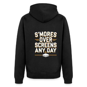 Nostalgische Camping-erinnerungen, Retro-vibes, - Unisex Premium Bio Zip Hoodie - Schwarz - Hinten - Nico (187cm)