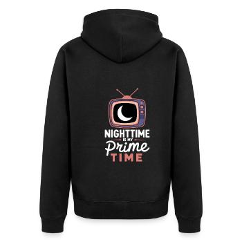 Funktioneller Sarkasmus-morgen Für Nachteulen - Unisex Premium Bio Zip Hoodie - Schwarz - Hinten - Nico (187cm)