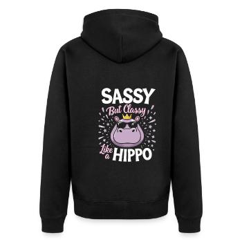 Humour hippopotame, citations sarcastiques, drôle - Veste à capuche bio Premium Unisexe - noir - Dos - Nico (187cm)