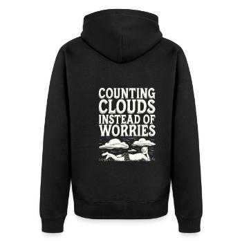 Wolkenblick, Entspannender Himmel, Verträumte - Unisex Premium Bio Zip Hoodie - Schwarz - Hinten - Nico (187cm)