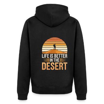 Desert wanderers, rugged trails and dry - Unisex Premium Organic Zip Hoodie - black - Back - Nico (187cm)