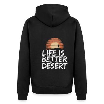 Desert wanderers, rugged trails and dry - Unisex Premium Organic Zip Hoodie - black - Back - Nico (187cm)