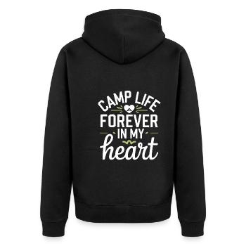 Nostalgische Camping-erinnerungen, Retro-vibes, - Unisex Premium Bio Zip Hoodie - Schwarz - Hinten - Nico (187cm)