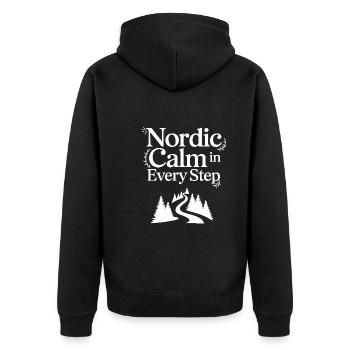 Skandinavische Ästhetik, Nordischer - Unisex Premium Bio Zip Hoodie - Schwarz - Hinten - Nico (187cm)