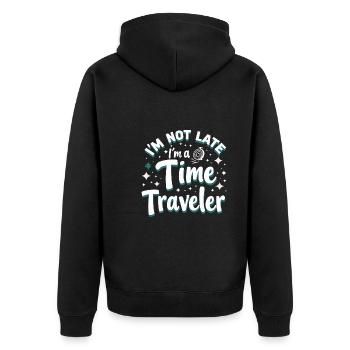 Zeitreise-enthusiast, Der Sich Für - Unisex Premium Bio Zip Hoodie - Schwarz - Hinten - Nico (187cm)