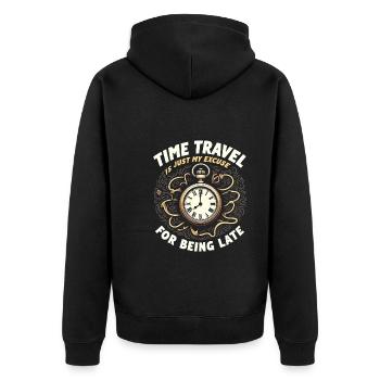 Zeitreise-enthusiast, Der Sich Für - Unisex Premium Bio Zip Hoodie - Schwarz - Hinten - Nico (187cm)