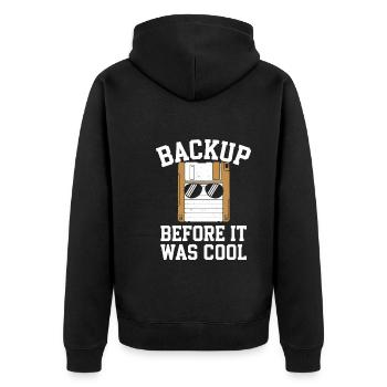 Floppy Disk Retro Tech Nostalgia Old School - Unisex Premium Bio Zip Hoodie - Schwarz - Hinten - Nico (187cm)
