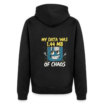 Floppy Disk Retro Tech Nostalgia Old School - Unisex Premium Bio Zip Hoodie - Schwarz - Hinten - Nico (187cm)