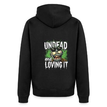 Zombie Apocalypse Humor Lustige Untote Zitate - Unisex Premium Bio Zip Hoodie - Schwarz - Hinten - Nico (187cm)
