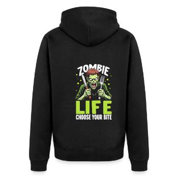 Zombie Apocalypse Humor Lustige Untote Zitate - Unisex Premium Bio Zip Hoodie - Schwarz - Hinten - Nico (187cm)
