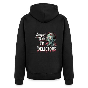Zombie Apocalypse Humor Lustige Untote Zitate - Unisex Premium Bio Zip Hoodie - Schwarz - Hinten - Nico (187cm)
