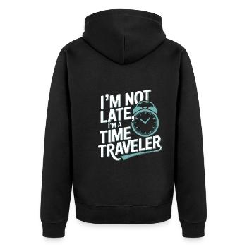 Zeitreise-enthusiast, Der Sich Für - Unisex Premium Bio Zip Hoodie - Schwarz - Hinten - Nico (187cm)