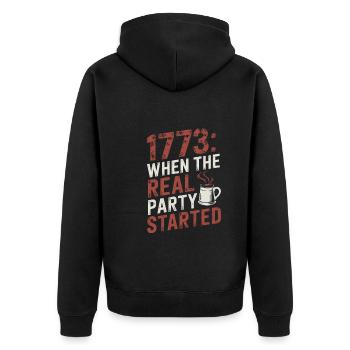 Boston Tea 1773 American Revolution Historic - Unisex Premium Bio Zip Hoodie - Schwarz - Hinten - Nico (187cm)
