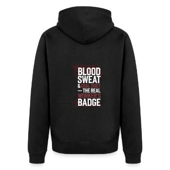 Kohlebergmann Untertagebau Schutzhelmarbeiter - Unisex Premium Bio Zip Hoodie - Schwarz - Hinten - Nico (187cm)