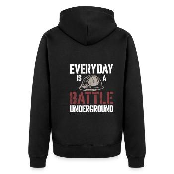 Kohlebergmann Untertagebau Schutzhelmarbeiter - Unisex Premium Bio Zip Hoodie - Schwarz - Hinten - Nico (187cm)
