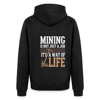 Kohlebergmann Untertagebau Schutzhelmarbeiter - Unisex Premium Bio Zip Hoodie - Schwarz - Hinten - Nico (187cm)
