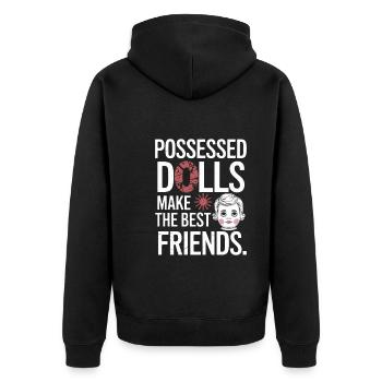 Gruseliger Puppenkollektor - Unisex Premium Bio Zip Hoodie - Schwarz - Hinten - Nico (187cm)