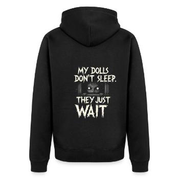 Gruseliger Puppenkollektor - Unisex Premium Bio Zip Hoodie - Schwarz - Hinten - Nico (187cm)